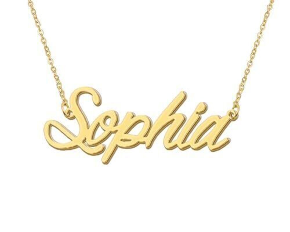 7821 Sophia Name Charm Necklace 18k Gold Plated Stainless Steel Nameplate